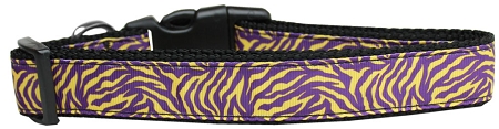 Purple and Yellow Tiger Stripes Nylon Dog Collar XS